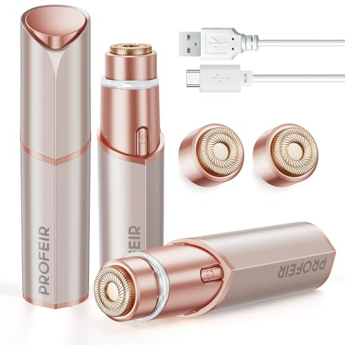 Facial Hair Removal for Women: Electric Hair Removal Device - Rechargeable Painless Face Razor for Chin Upper Lip Peach Fuzz with Light Gifts for Women(Rose Gold)