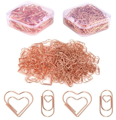 200 Stück Büroklammern Herz, 2 Stil Metall Rosegold, Klein Lesezeichen, Aesthetic Paper Clips für Hochzeit, Büroschule und Organisation Persönlicher Dokumente