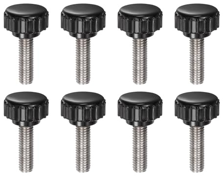 QUARKZMAN 8pcs Tornillo Moleteado, M6x20mm Tornillo de Pulgar de Rosca Macho Pomos de Sujeción Moleteados Métricos de Acero Inoxidable Perilla de Perno de Estudio Tornillo de Apriete, Negro