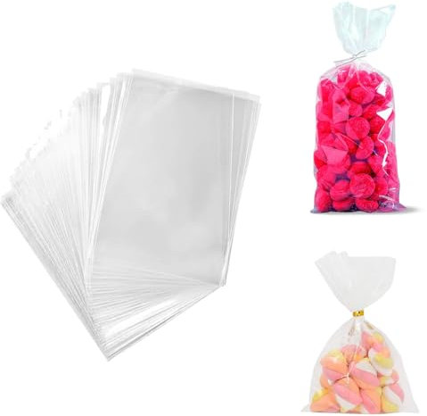 Tradineur Lot de 8 paquets de 12 sachets transparents en plastique pour bonbons, biscuits, bonbons, fêtes, anniversaires, cadeaux (total 96 sachets, 30 x 40 cm)