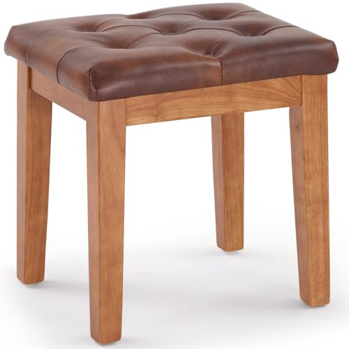 MILCIL Polsterhocker Schminktisch Hocker Sitzhocker, Gepolstert und Getuftet, Massivholz, für Eingangsbereich, Flur, Wohnzimmer, Kunstleder, Retrobraun, 42 x 32 x 44 cm