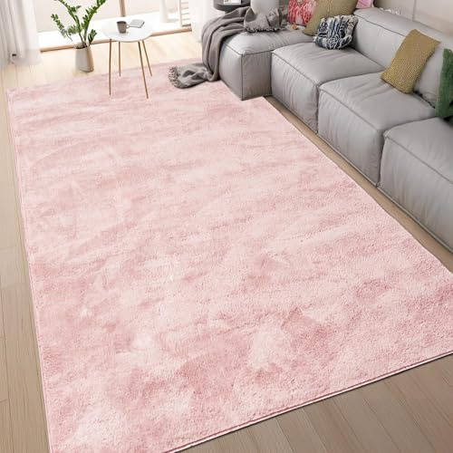 homeart Area Rugs – Soft, Short Pile Monochrome Carpets - Anti-Slip Backing, Machine Washable, Modern Fluffy Rugs for Living Room, Bedroom, Kitchen, Entrance - Pink, 120x170 cm