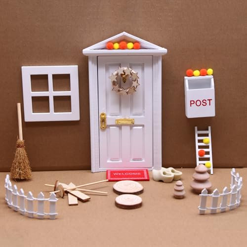 Nabeta Deco HolzWichteltür Weihnachtsdekoration Komplettset Mini Holz Elfen Tür Weiß Puppe Haus Möbel Dekoration Zubehör Tür Öffbar