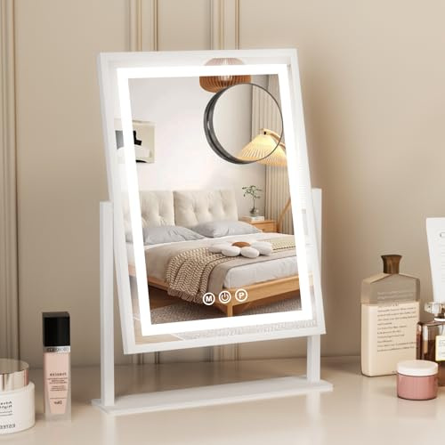 JXMILO Makeup Mirror with Lighting, Hollywood-Spiegel, 3 Farbtemperaturen, einstellbare Beleuchtung, 360° drehbar, Smart-Touch-Bedienung, Abnehmbarer 10-Fach Vergrößerungsspiegel, 30 x 40 cm