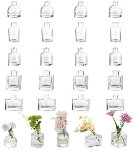 Glasseam Kleine Vase Glas für Hochzeit: 20 Stück Glasvase Klar Lovely Blumenvase Modern für Party Home Küche Office Regal Tisch Deko