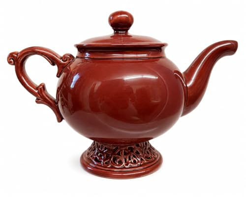 Teiera in Ceramica Bordeaux con Incisione a Merletto