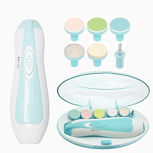 Baby Nail Trimmer Electric Safe Baby Nail Clippers Baby Nail File Kit Manicure Set, Trim Polish Grooming kit for Newborn Toddler or Adults Toes Fingernails, 6 Grinding Heads and LED Light (Blue)
