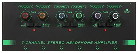 Hanzete 6-Channel Stereo Headphone Amplifier Compact 6 Channels Mini o Stereo Headphone Amp with 6.35mm/3.5mm Input Volume Control In-ear Monitoring System for Stage and Studios