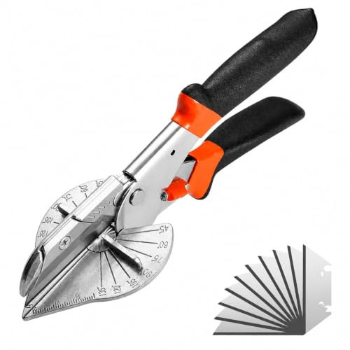 Wjelet 1 Pcs Mitre Shears, Trunking Cutter, 45 to 135 Degree Miter Shears, Multi Angle Blind Cutter Tool for Cutting Soft Wood, PVC, Plastic with 10 Spare Blades