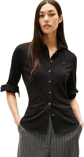 Tommy Hilfiger Camisa Mujer 1985 Slim con Cuello francés, Negro (Black), S