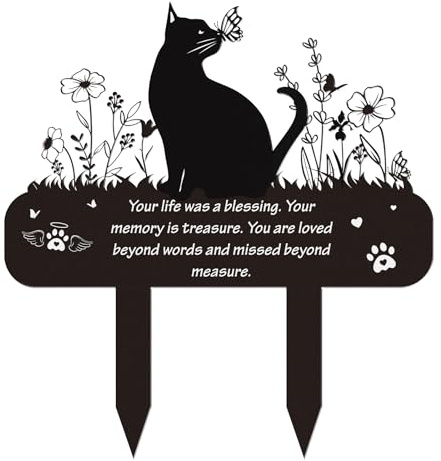 Pet Cat Memorial Grave Markers - Rngmsi Flowers Butterfly Cat Metal Garden Stakes Grave Decorations for Cemetery Pussy Memorial Stones Plaques for Outdoors