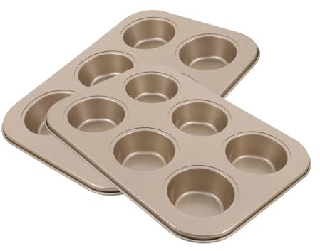 Generisch 2 Stück 6 Backgeschirr bäckerei Cupcake küchenzubehör Backblech für Ei-Kuchen Backblech mit Mulden Becherkuchenbehälter mit Deckel runde Kuchenform Rostfreier Stahl Golden