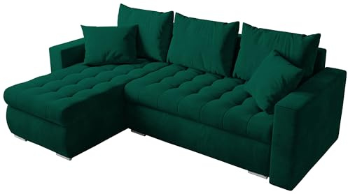 BROMARKT Sofa mit Schlaffunktion und Bettkasten Grün Schlafsofa L Form | Wohnlandschaft Eckcouch Sofa Freistehend Polstercouch Ecksofa Schlafcouch Stauraum 238 cm Breite 4 Sitzer Stoff Monolith