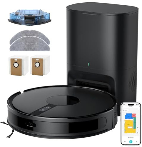 BPMIO 6500Pa Robot Vacuum Cleaner with Mop, Up to 60 Days of Hands-Free Cleaning, Laser Navigation, Wifi/App, 24 No-go Zones, Self-Emptying Robot Vacuum Cleaner with Mop for Pet Hair Hard,Floor