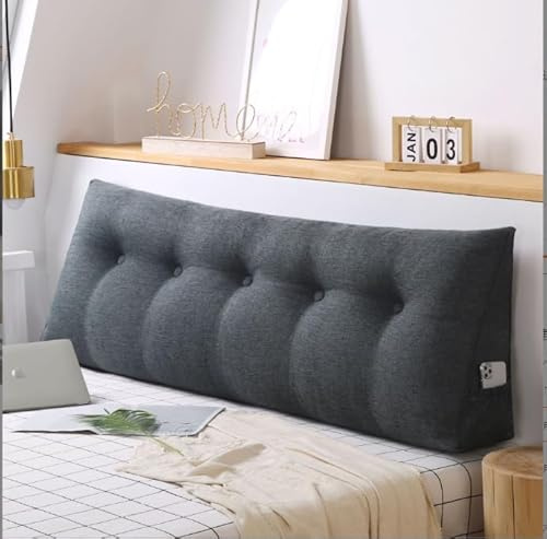 Kedia Rückenlehnen, Keilkissen, Großes Rückenkissen, Couchkissen, Bequemes Lesekissen für Bett und Sofa, 2 in 1 Rückenlehne und Kopfkissen (180 * 50 * 20cm-dunkelgrau)
