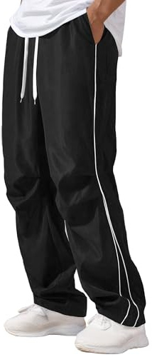 AIEOE Y2K streetwear för män hiphop säckiga träningsbyxor rak vintage träningsbyxa lätt vikt lösa sport skateboardbyxor med dragsko, Svart, L