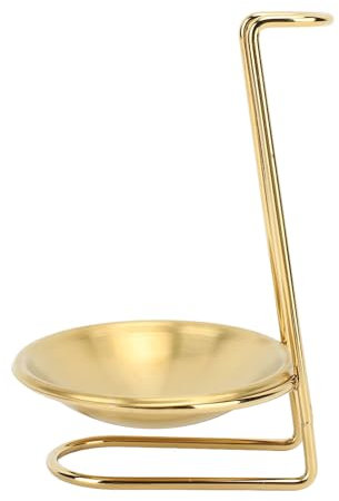 Stainless Steel Spoon Rest & Vertical Ladle Holder, Cooking Utensils Stand for Home, Kitchen, Restaurant – Golden with Plate Included