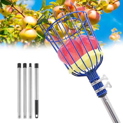 PEAKCLOUDS Fruit Picker Tool with Basket, 35-129 Inch Adjustable Long Handle Fruit Picking Pole - for Harvesting Lemon Avocado Apple Mango Pear Orange & Tall Tree Fruits