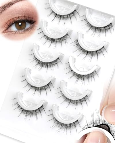 LZM Pre Glued Eyelashes Natural 5 Pairs Natural Look Reusable No Glue Pre Glued Lashes Self Adhesive Wispy Easy To Put On Self Adhesive Eyelashes Strip Wispy Lashes (L09)