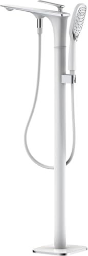 DMBBSAPBSH Grifo Bañera Exenta, Juego de Grifo de Ducha de Suelo con una Sola manija y Ducha de Mano de 2 Funciones(White Chrome)