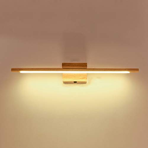 60cm LED Vintage Mirror Light Wooden Bathroom Mirror Lamp with Switch 10W Makeup Vanity Wall Sconce Warm White Lighting for Bedroom and Bathroom