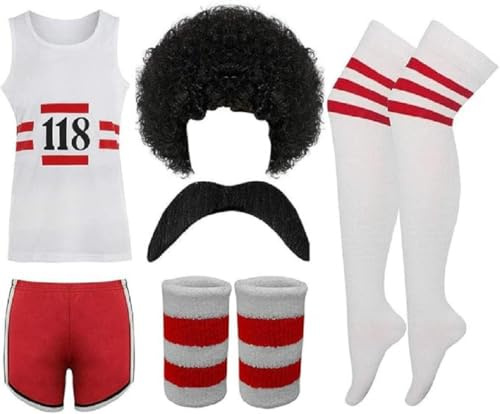 FASHION FAIRIES Adults Fun Run 6Pcs 118 Set Marathon Retro Uniform Costume Unisex Fun Play Cosplay Party Costumes Mens Womens Hen Night Fun Game Party Costume Accessories
