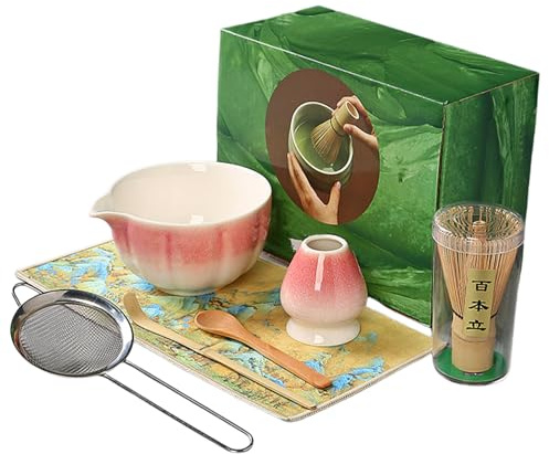 PRITOK Set de matcha à thé : ensemble de 7 pièces de qualité supérieure pour le matcha, bol à matcha, cuillère à latte pour les amateurs de matcha