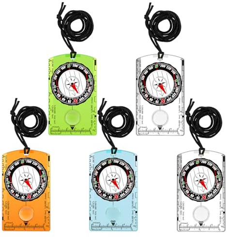 Starvortex 5 Pcs Compass Navigation Set, Multifunctional Magnetic Compas Hiking, Orienteering Kit with Adjustable Lanyard, Math Digital Outdoor Compass with Magnifier for Map Reading