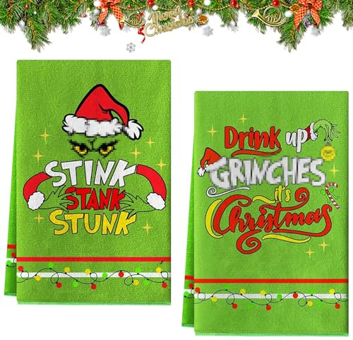 Xionghonglong 2 Pack Weihnachten Handtücher, Lustigen Urlaub Geschirrtücher, Weihnachten Küchentücher, Deko Geschirrtuch, Cute Xmas Geschenke