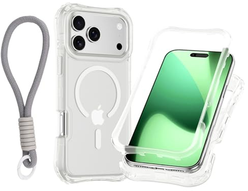 OUBELI Coque pour iPhone 17 Pro Max magnétique Coque avec dragonne, Design Hybride 3-en-1, Housse Protection Antichoc Militaire intégrale Résistant aux Chutes (Transparent)