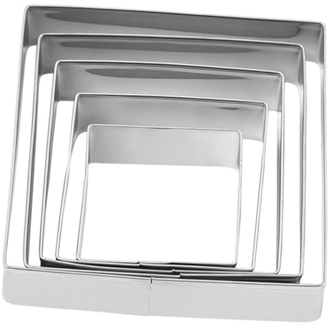 COLLBATH Cortador De Galletas Cuadrado De Acero Inoxidable, Juego De 5 Unidades, Molde Para Masa Resistente y Multifuncional, Apto Para Repostería y Decoración Cocina