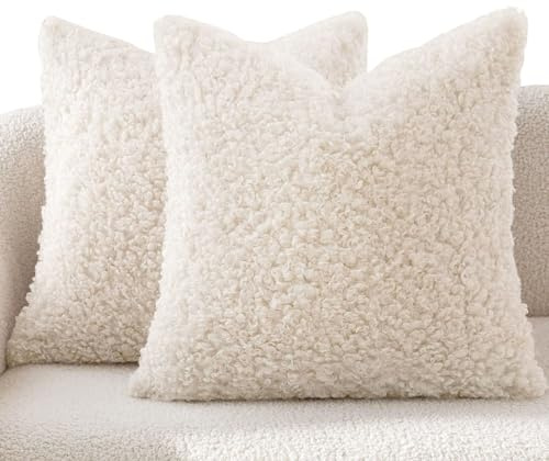 SWJ-swjssb Teddy Fleece Kissenbezüge 40x40 60x60 2er Set Kissenbezug 50x50, Sofa Kissenhüllen Für Dekokissen Dekorative Zierkissen -hüllen, Kissen Bezug Vielseitig Einsetzbar(Weiß,50x50 cm Set of 2)