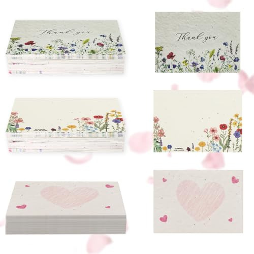 60 Stück handgefertigtes Samenpapier, pflanzbares Wildblumensamenpapier, eingebettete recycelte Blumenanhänger, Grußkarten für Hochzeitsgeschenke, Dankeskarten, Geburtstagsparty-Geschenke, 3 Stile