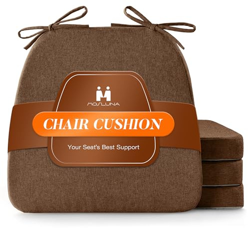 Mosluna Chair Cushions for Dining Chairs Set of 4, 2 Thick Chair Pads with Non-Slip Bottom, Kitchen Seat Cushions with Removable Cover, 16 x 17 inch, Brown