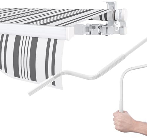 paramondo Gelenkarmmarkise Easy Balkonmarkise Sonnenschutz Terrasse, Vollständig zusammengebaut, Kurbelbedienung, 2,95 x 2 m (Breite x Ausfall), Multistreifen Grau-Weiß