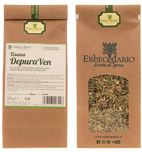 Erbecedario tisana depuraven con tarassaco e rosmarino 100g | Infuso depurativo fegato effetto detox, tisana drenante migliora il metabolismo dei grassi - Made in Italy