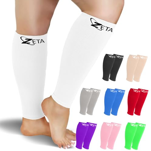 Zeta Manchon XXL (Blanc) Large Grande taille Compression du mollet Soutien Gradient Apaisant Confortable Empêche le gonflement