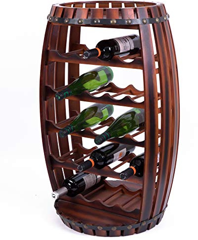 Vintiquewise Rustic Barrel Shaped Wooden Wine Rack for 23 Bottles