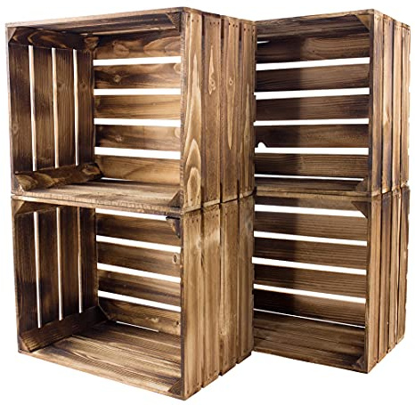 Kontorei 1-12 x Geflammte Obstkiste / Holzkisten braun 50x40x30cm, neu, rustikal, solide Verarbeitung ermöglicht Regal- oder Möbelbau (1)