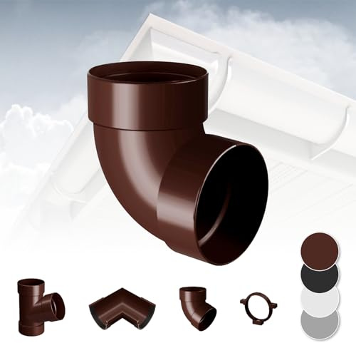 RAINWAY S Regenrinnen System (Rohrbogen 87° zweifach braun) - PVC-U Kunststoff in 4 Farben, für Dachflächen < 100m² empfohlen, Eckstück Bogen 87 Grad