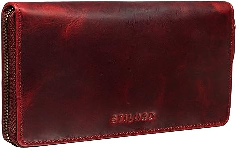 STILORD 'Emilia' Damen Portemonnaie RFID Schutz Elegante Klassische Geldbörse groß aus echtem Rindsleder, Quer mit Reißverschluss Leder, Farbe:Kara - rot