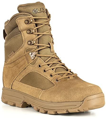 LA Police Gear LAPG Men’s Sector 8” Waterproof Side-Zip Duty Boots, Breathable & Comfortable Tactical Hiking Combat Boots for Men, Coyote, 10.5