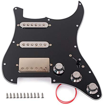 Alnicov Loaded Prewired Pickguard Set SSH Alnico V Single Coil Humbucker Tonabnehmer, für Fender Strat ST E-Gitarrenersatz, Schwarz