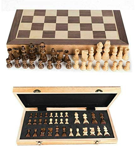 EVERGD Magnetic Wooden Chess Set - Portable 12x12 inch Foldable Travel Chess Board Game for Kids and Adults