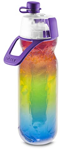 O2COOL Mist 'N Sip Water Bottle | BPA Free, 2-in-1 Mist and Sip Function w/No Leak, Locking Pull Top Spout : 590ml | Rainbow