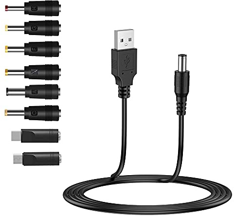 LIANSUM USB to DC 5V Power Cord, Universal DC 5.5x2.1mm Cable with 8 Connectors (6.4x4.4, 5.5x2.5, 4.8x1.7, 4.0x1.7, 3.5x1.35, 2.5x0.7, Micro USB, Type-C), for Router,Mini Fan,Speaker More 5V Devices
