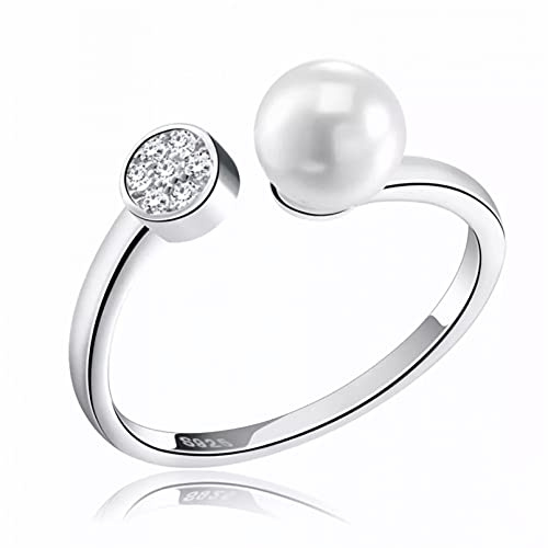 BAJIE Ehering Verstellbarer Perlenring 925 Sterling Silber Cz Pavé Ring für Frauen Christma