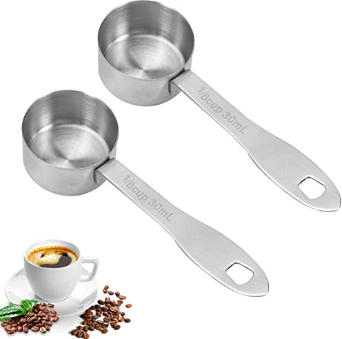 2PCS Stainless Steel Coffee Scoop, 30ml Metal Measuring Spoon Coffee Measuring Scoops Tablespoon Scoops with Long Handle 1/8 Cup Stainless Steel Measuring Scoops for Espresso, Coffee Beans