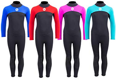 Two Bare Feet Kids 2.5mm Full Wetsuit for Boys & Girls – Neoprene Summer Wet Suit for Swimming, Surfing & Watersports, Age 4-16 (Large, Blue/Black)