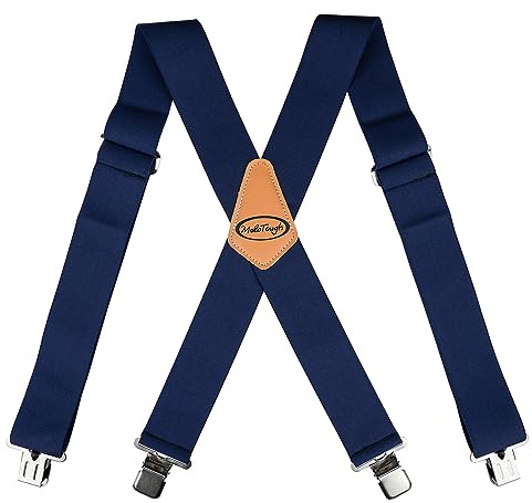 MELOTOUGH Men's Suspenders Fully Elastic 2 inch Wide X back Heavy Duty Work Suspenders (Blue Elastic)